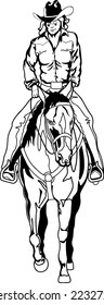 Western Rider on Horseback Vector Illustration
