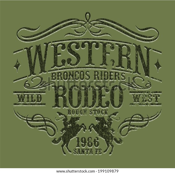 Western riders rodeo, vintage vector\
artwork for boy wear, grunge effect in separate\
layers