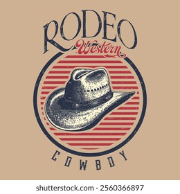 Western rodeo vintage cowboy hat cap vector with typography design, Cowboy western and wild west theme. Hand-drawn vector. beautiful pattern for fashion design vector illustration, Arizona desert