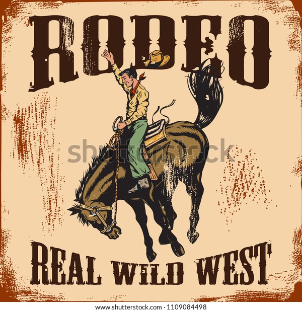 Western Rodeo Vintage Sign Cowboy Riding Stock Vector (Royalty Free ...