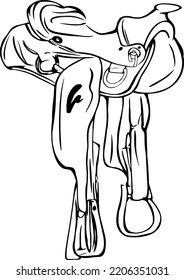 Western saddle outline vector illustrations 