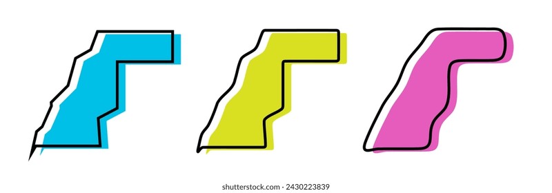 Western Sahara country black outline and colored country silhouettes in three different levels of smoothness. Simplified maps. Vector icons isolated on white background.