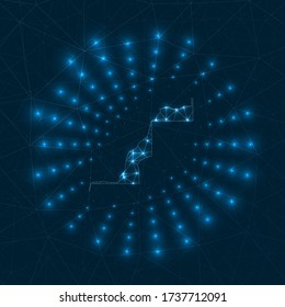 Digitale Karte Westsahara. Strahlende Strahlen aus dem Land. Netzanschlüsse und Telekommunikation. Vector-Abbildung.