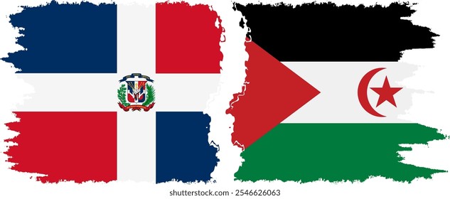 Western Sahara and Dominican Republic grunge flags connection, vector