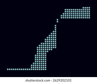 Western Sahara dotted map. Digital style map of the country on dark background. Western Sahara shape with square dots. Colored dots style. Large size squares. Simple vector illustration.
