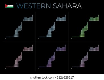Western Sahara dotted map set. Map of Western Sahara in dotted style. Borders of the country filled with beautiful smooth gradient circles. Astonishing vector illustration.
