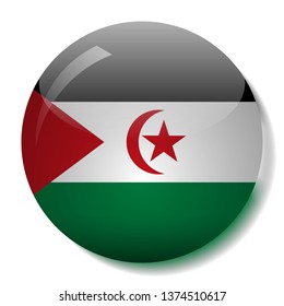 Western Sahara flag glass button vector illustration