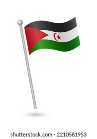 Western Sahara flag on pole waving in the wind vector illustration