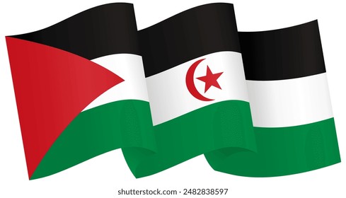 Western Sahara flag wave isolated on png or transparent background vector illustration.  