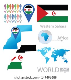 Western Sahara. flag. World Map. vector Illustration.