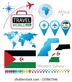 Western Sahara. flag. World Map. Travel vector Illustration.