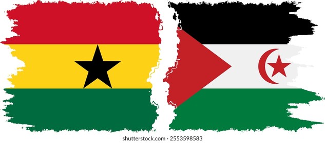 Western Sahara and Ghana grunge flags connection, vector