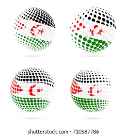 Western Sahara halftone flag set patriotic vector design. 3D halftone sphere in Western Sahara national flag colors isolated on white background.