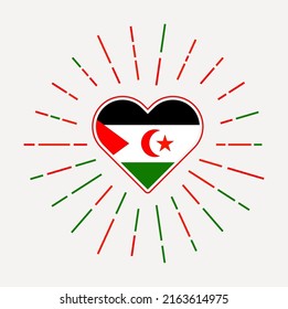 Western Sahara Heart With Flag Of The Country. Sunburst Around Western Sahara Heart Sign. Vector Illustration.