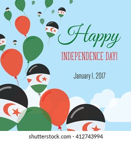 Western Sahara Independence Day Greeting Card. Flying Flat Balloons In National Colors of Western Sahara. Happy Independence Day Vector Illustration. Sahrawi Flag Balloons.
