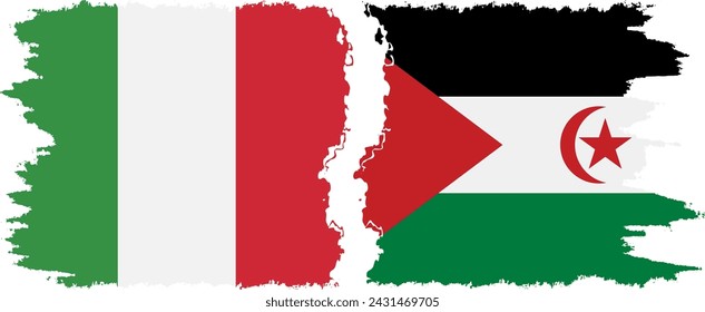 Western Sahara and Italy grunge flags connection, vector