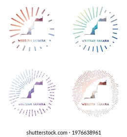 Western Sahara Low Poly Sunburst Set. Logo Of Country In Geometric Polygonal Style. Vector Illustration.