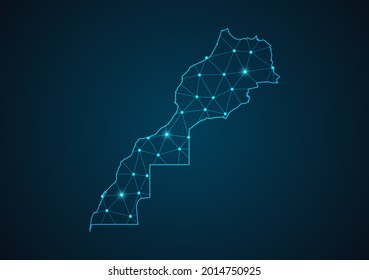 Western Sahara map Abstract mash line and point scales on dark background. Wire Frame 3D mesh polygonal network line. Network line, design sphere, dot and structure vector.