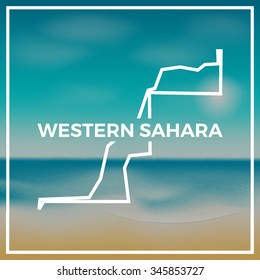 Western Sahara map against the backdrop of beach and tropical sea with bright sun. EPS10 vector