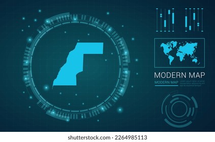 Western Sahara map of blue digital frame Futuristic Sci Fi Modern User vector HUD, GUI, UI interface.