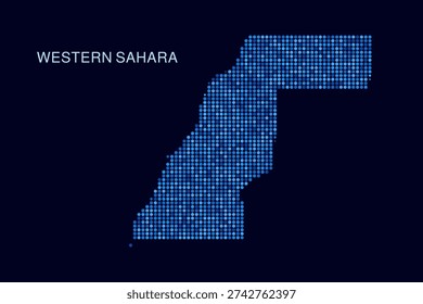 Western Sahara Map - Blue Dotted Halftone Vector Illustration on Dark Navy Background, Abstract Circle Grid Silhouette Design for Infographic and Modern Presentation Use.