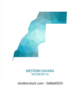 Western Sahara map - blue geometric rumpled triangular low poly style gradient graphic background , polygonal design for your . Vector illustration eps 10.