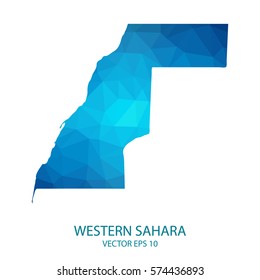 Western Sahara map - blue geometric rumpled triangular low poly style gradient graphic background , polygonal design for your . Vector illustration eps 10.