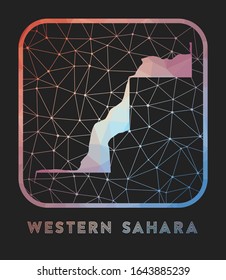 Western Sahara map design. Vector low poly map of the country. Western Sahara icon in geometric style. The country shape with polygonal gradient and mesh on dark background.