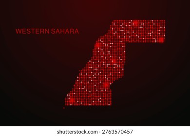 Western Sahara Map - Digital dotted map with glowing red points on dark background, modern technology style, abstract data network design, clean minimal vector illustration.