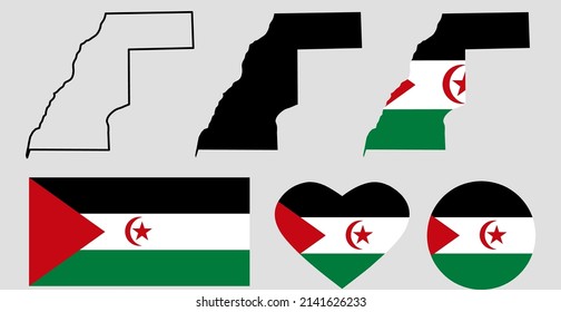 Western Sahara Map Flag Icon Set