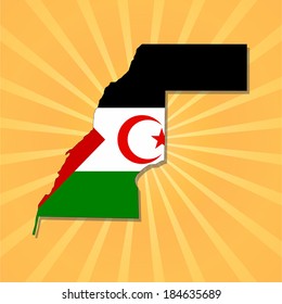 Western Sahara Map Flag On Sunburst Vector Illustration