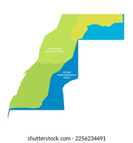 Mapa del Sáhara Occidental dividido por el Muro de Marruecos