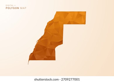 Mapa del Sahara Occidental - Ilustración vectorial de polígono de bajo contenido de polietileno en tono naranja, estilo geométrico limpio, aislado sobre fondo blanco.