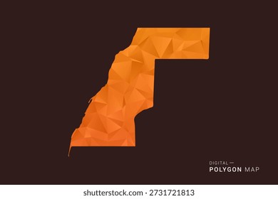 Western Sahara Map - low poly polygon vector, geometric triangulated silhouette in orange and dark brown tones, clean modern infographic style, isolated background.