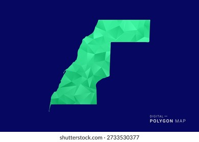 Western Sahara Map - low poly polygon vector, geometric triangulated silhouette in green and blue tones, clean modern style, isolated background for infographic use.
