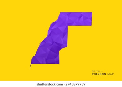 Western Sahara Map - Low poly polygon map in vibrant purple gradient on bold yellow background, modern minimal geometric style, clean digital vector illustration.