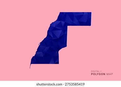 Western Sahara Map - Low poly polygon map in deep blue gradient on soft pink pastel background, modern minimal geometric design, clean digital vector illustration.