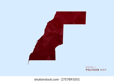 Western Sahara Map - Low poly polygon map in deep red gradient on light blue background, modern minimal geometric design, vector illustration with faceted triangulated style.
