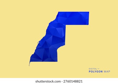Western Sahara Map - Low poly polygon map in deep blue gradient on soft beige background, modern minimal geometric design, clean abstract vector illustration with faceted triangulated style.