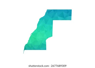 Western Sahara Map - Polygon Style Vector Illustration in Green and Blue Gradient, Low Poly Geometric Design, Isolated on White Background, Perfect for Infographics and Learning Use.