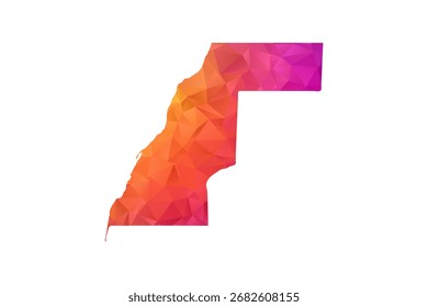Western Sahara Map - Polygon Style Vector Illustration in Orange and Pink Gradient, Low Poly Geometric Design, Isolated on White Background for Infographics and Education.