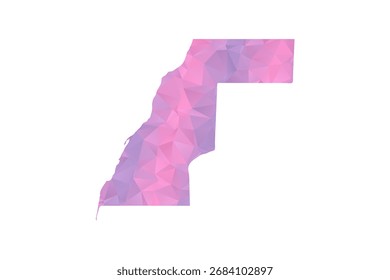 Mapa do Saara Ocidental - Ilustração vetorial em estilo polígono em gradiente rosa e roxo, baixo design geométrico poly, isolado no fundo branco para infográficos e educação.