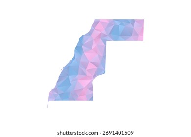 Mapa del Sahara Occidental - Ilustración vectorial de estilo polígono en degradado azul y rosa pastel, diseño geométrico de bajo poliéster, aislado sobre fondo blanco para infografías y Educación.
