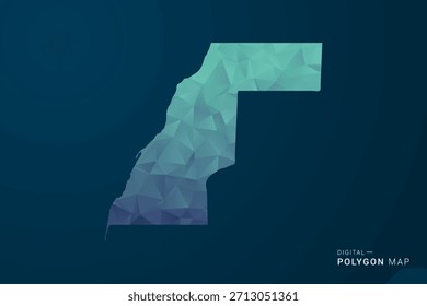 Westsahara-Karte - Vektorgrafik im Polygonstil mit Teal Blue Gradient, Low Poly Geometric Design, Digital und Technologie inspiriert, saubere Silhouette auf dunklem Hintergrund.