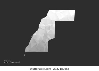 Mapa del Sahara Occidental - Ilustración vectorial de estilo polígono en diseño geométrico de bajo poli negro, gris y blanco, silueta mínima, aislada para infografía.