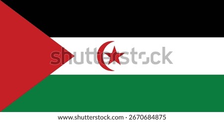 Western Sahara National Flag – Vector Flag of Western Sahara Land, Emblem of Western Sahara – North African Flag, Black White Green with Red Triangle and Crescent – Western Sahara Full Flag 