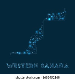 Western Sahara network map. Abstract geometric map of the country. Internet connections and telecommunication design. Charming vector illustration.