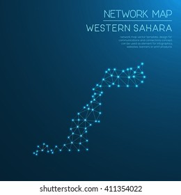Western Sahara network map. Abstract polygonal Western Sahara network map design with glowing dots and lines. Map of Western Sahara networks. Vector illustration.