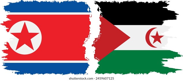 Western Sahara and North Korea grunge flags connection, vector