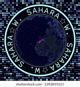Western Sahara on globe vector. Futuristic satellite view of the world centered to Western Sahara. Geographical illustration with shape of country and squares background.